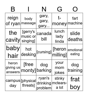 Cavity Bingo Card
