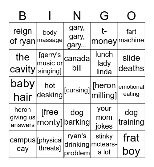 Cavity Bingo Card