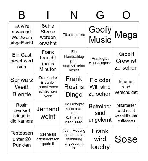 Frank Rosins Dingo Bingo Card