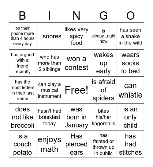 HUMAN Bingo Card