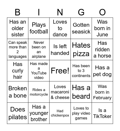 HUMAN Bingo Card