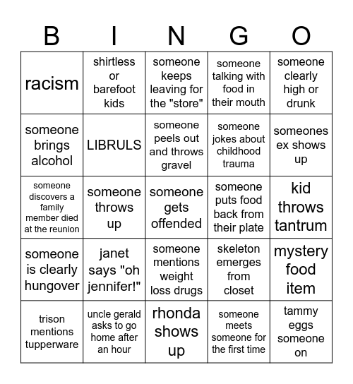 family reunion bingo Card