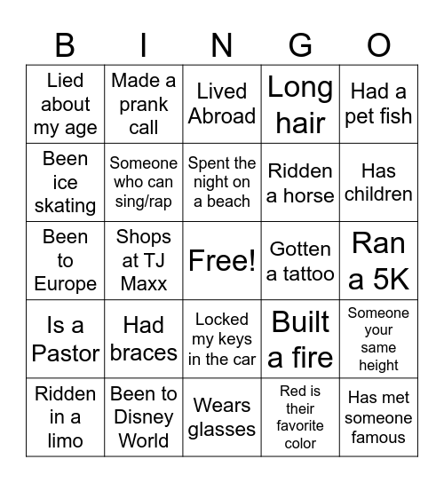 HUMAN Bingo Card