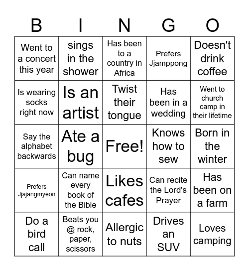 HUMAN Bingo Card