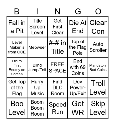 SMM2 Endless Bingo (By ZacStuff) Bingo Card