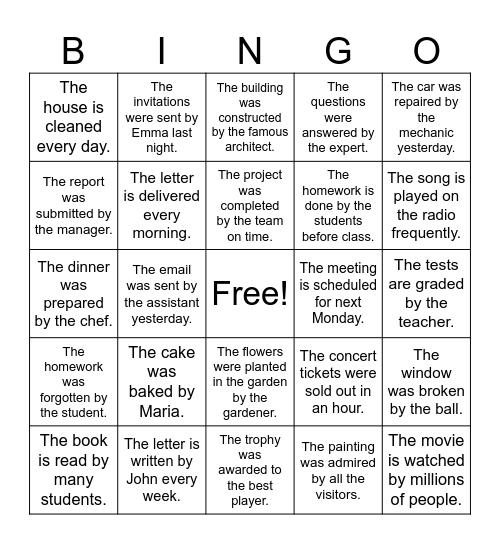 PASSIVE VOICE BINGO! Bingo Card