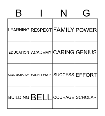 Power Scholar Academy Bingo Card