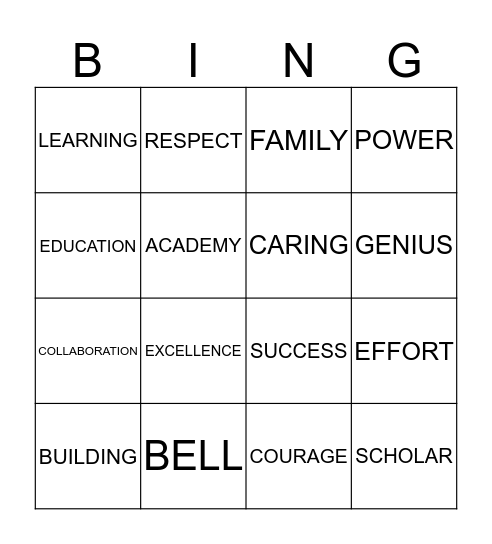 Power Scholar Academy Bingo Card