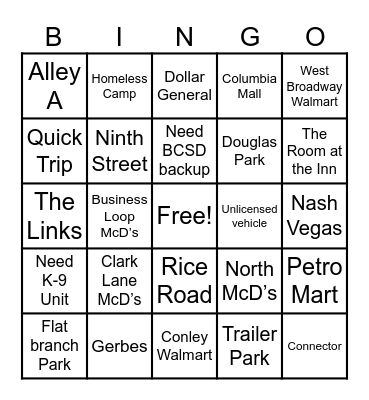 COMO Police Scanner Bingo Card