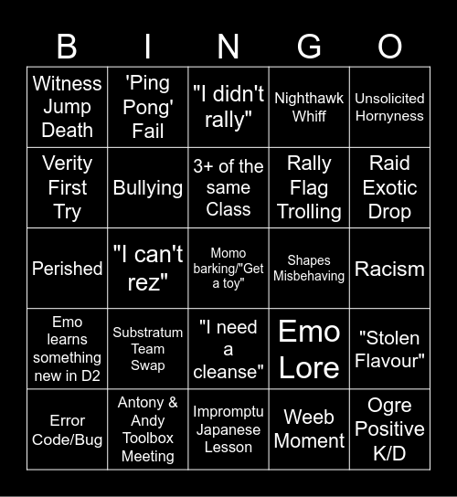 Bungo Bingo Card