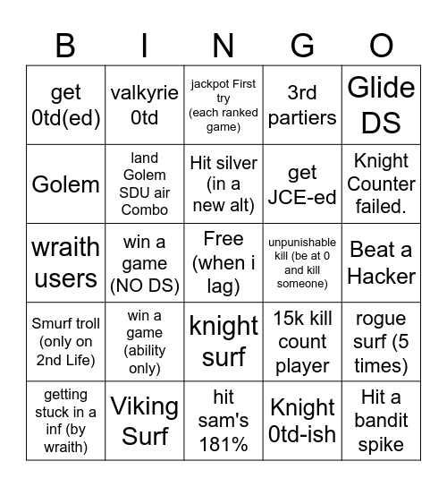 Project Smash Bingo 2 Bingo Card