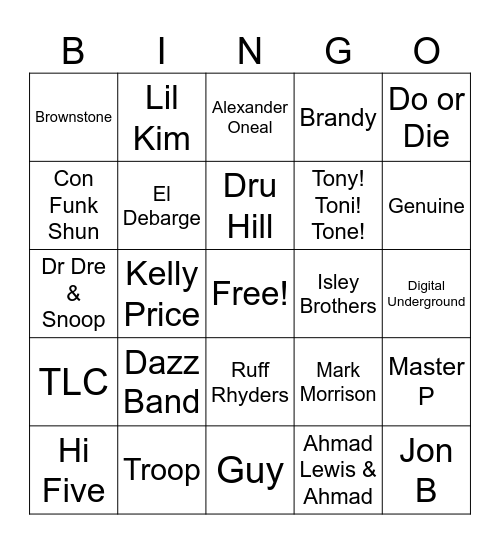 80s And 90s Randb Bingo Card Bingo Card 6839