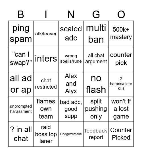 League Bingo 1 Bingo Card