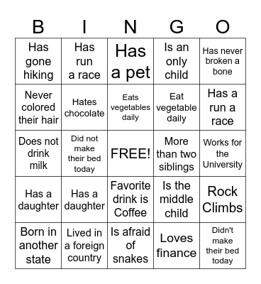 Get to Know You Bingo Card