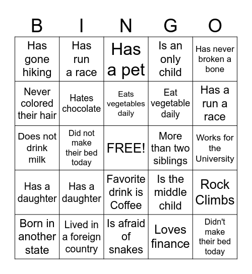 Get to Know You Bingo Card