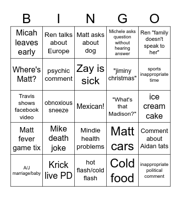 Carr Bingo Card