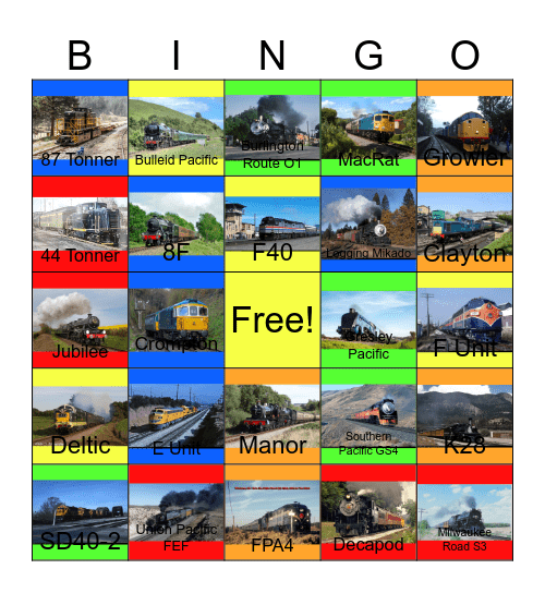 Railways That I would like to work someday after I’m done at the Commissary Bingo Card