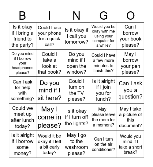 PERMISSION BINGO Card