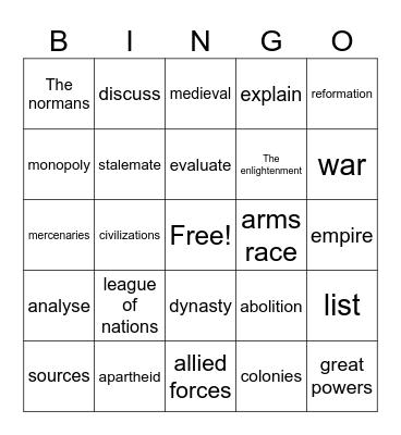 Introduction to Humanities Bingo Card