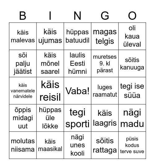 Leia keegi, kes suvevaheajal.... Bingo Card