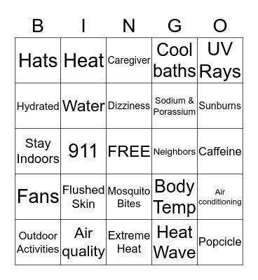 Summer Safety Tips Bingo Card