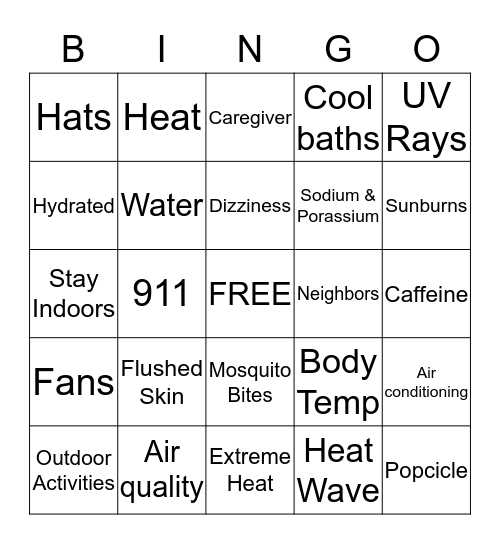Summer Safety Tips Bingo Card