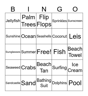 Beach Break Week at Bull City Gymnastics BINGO Card