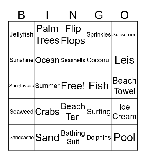 Beach Break Week at Bull City Gymnastics BINGO Card