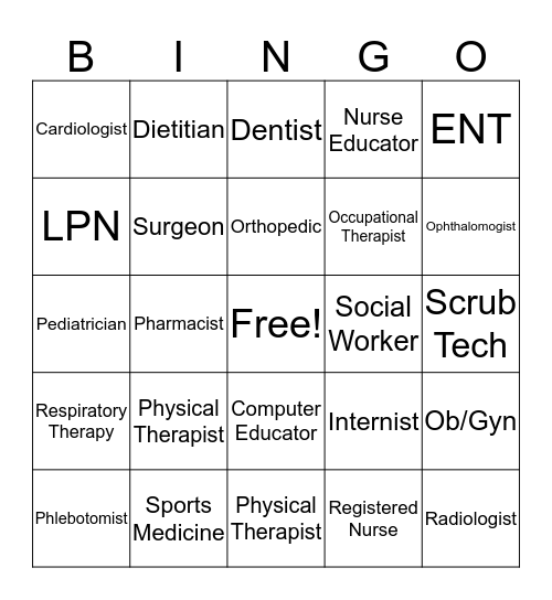 Health Care Careers Bingo Card