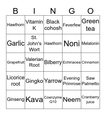 Home Remedies and Drug Interactions Bingo Card