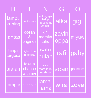 punya wira Bingo Card