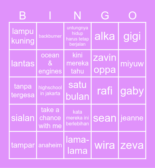 punya wira Bingo Card