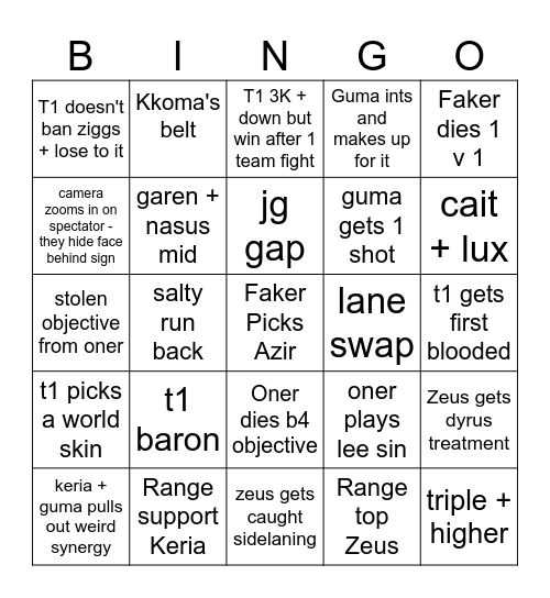 yuh Bingo Card