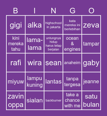 punya wira Bingo Card