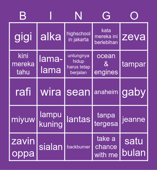 punya wira Bingo Card