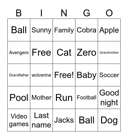 Untitled Bingo Card