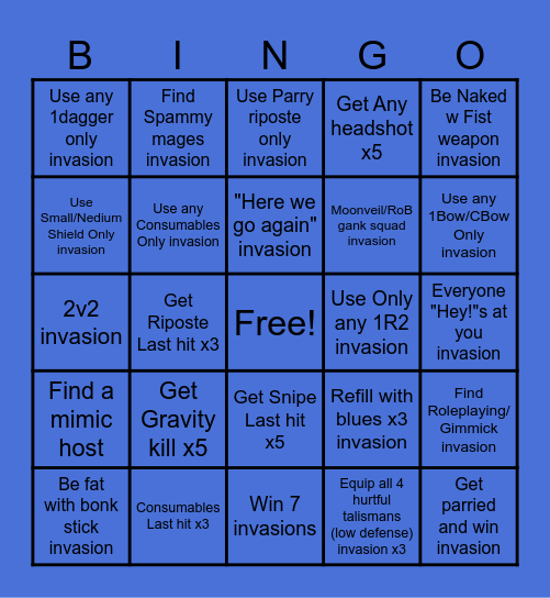 Elden Ring PvP Bingo Card