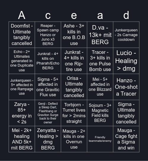 Overwatch Bingo Card