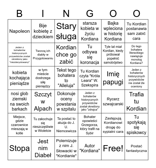 Kordian Bingo Card