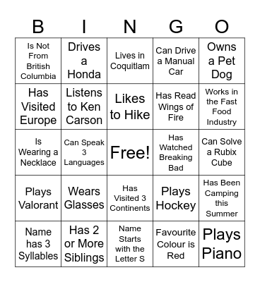 Untitled Bingo Card
