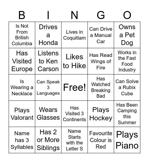 Untitled Bingo Card