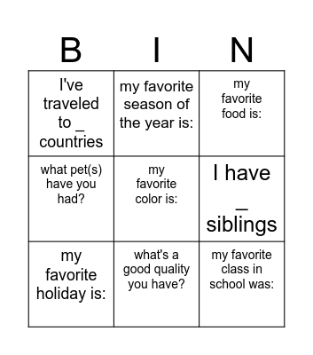 get to know your roommates! Bingo Card