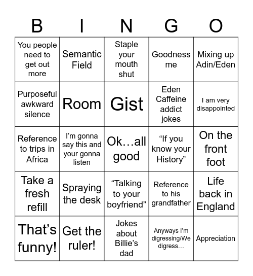 Untitled Bingo Card
