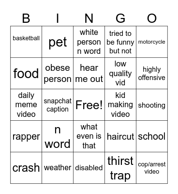 instagram Bingo Card