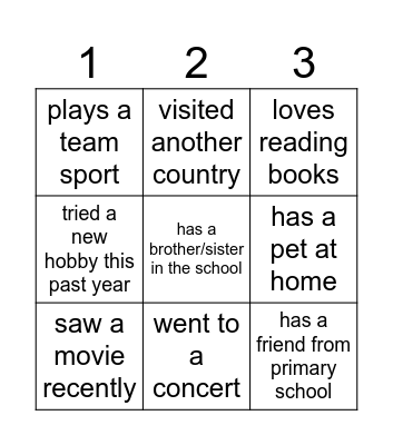 Back to school Bingo Card