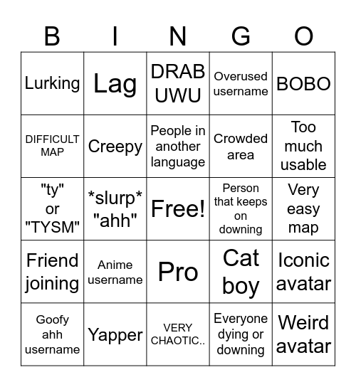 BIG TEAM EVADE BINGO (ALL) Bingo Card