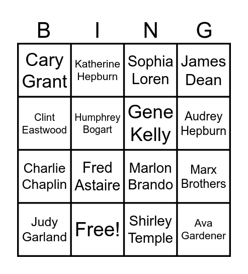 Hollywood Stars Bingo Card