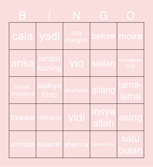 mikayla Bingo Card