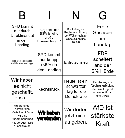 Landtagswahl Bingo Card