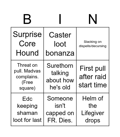 Clona Raid Bingo Card